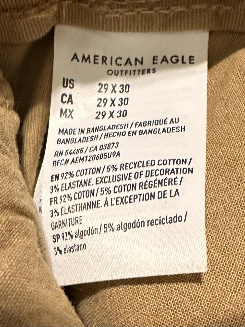 American Eagle COTTON Original Slim Straight Leg Tan Pants - Picture 2 of 6